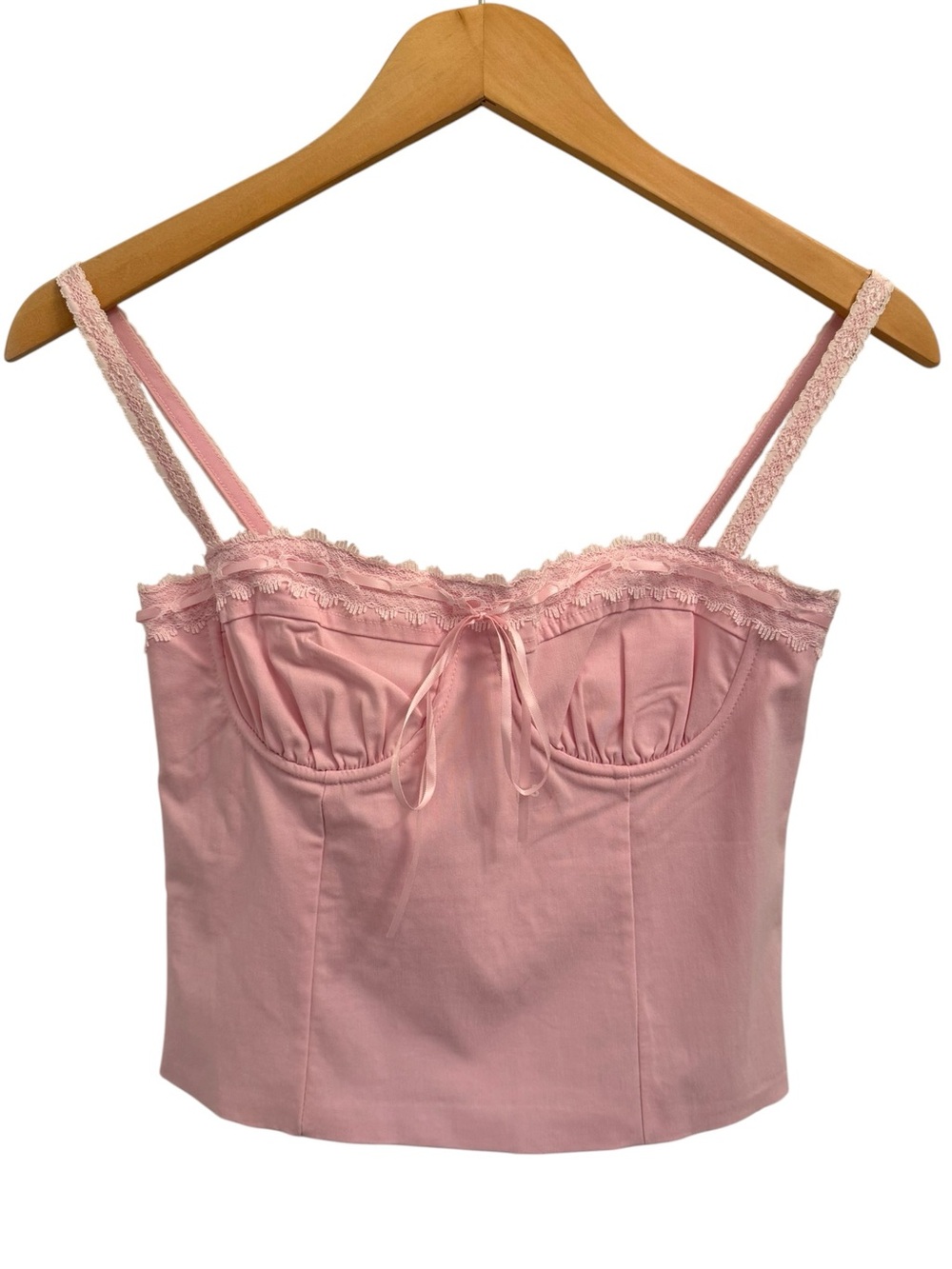 NWOT Beverly and Beck PacSun Pink Lace Bow Corset Bustier Top Small Coquette